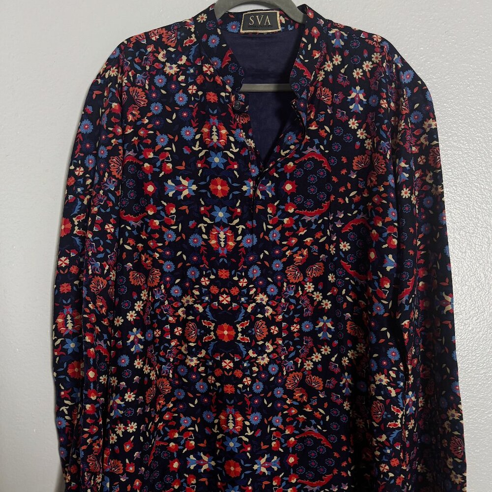 SVA Floral Print Long Sleeve Kurta with Pants Size 44